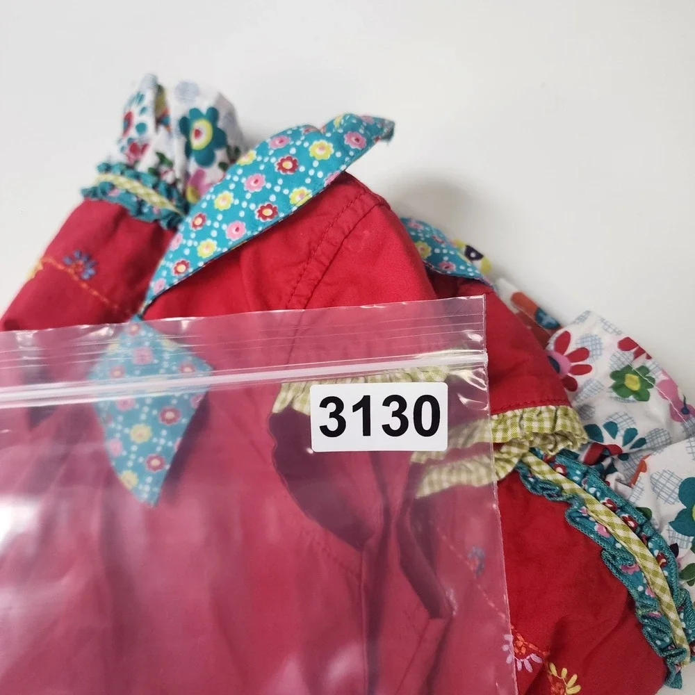 Catimini Dress Baby 18M Red Floral Whimsical Embroidery Bow Ruffle Hem France